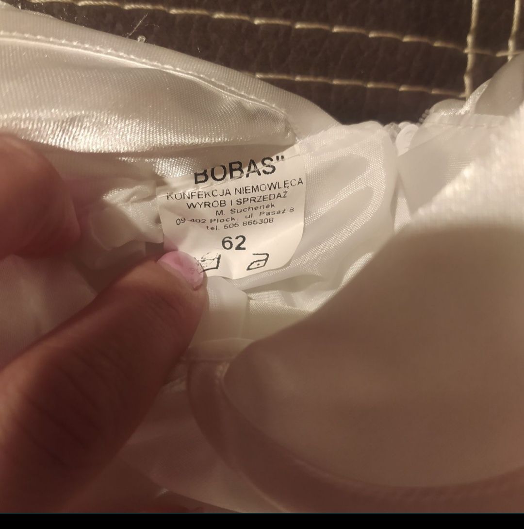 Sukienka na chrzest chrzciny r. 62/68 + kapelusik i opaska Bobas
