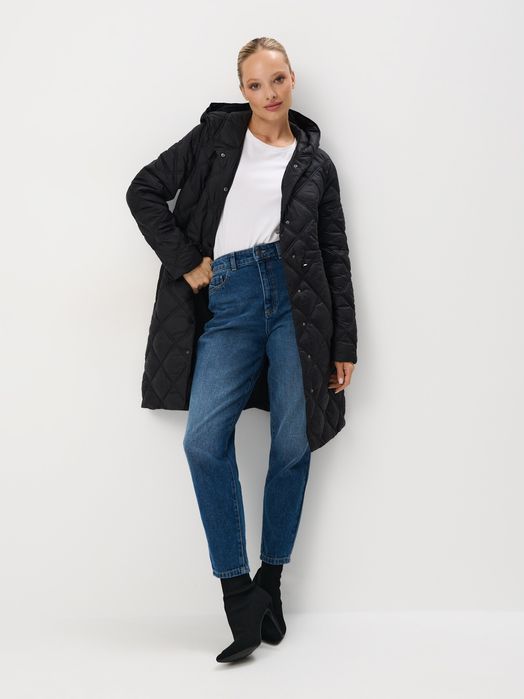 Зимове осіннє демісезонне пальто, стьобана куртка чорна з капюшоном