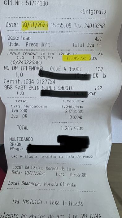 IPhone 16 Pro 128 Gb | Novembro 2024 com fatura