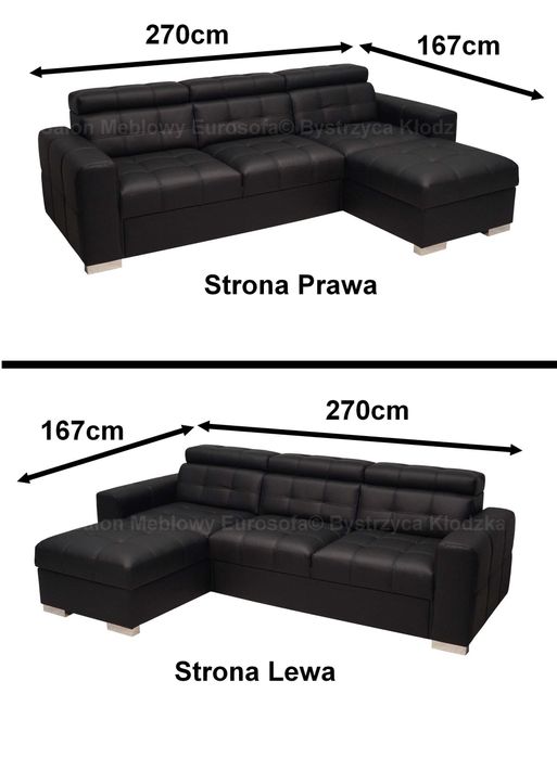 Pikowany narożnik ze skóry naturalnej, funkcja spania i zagłówki