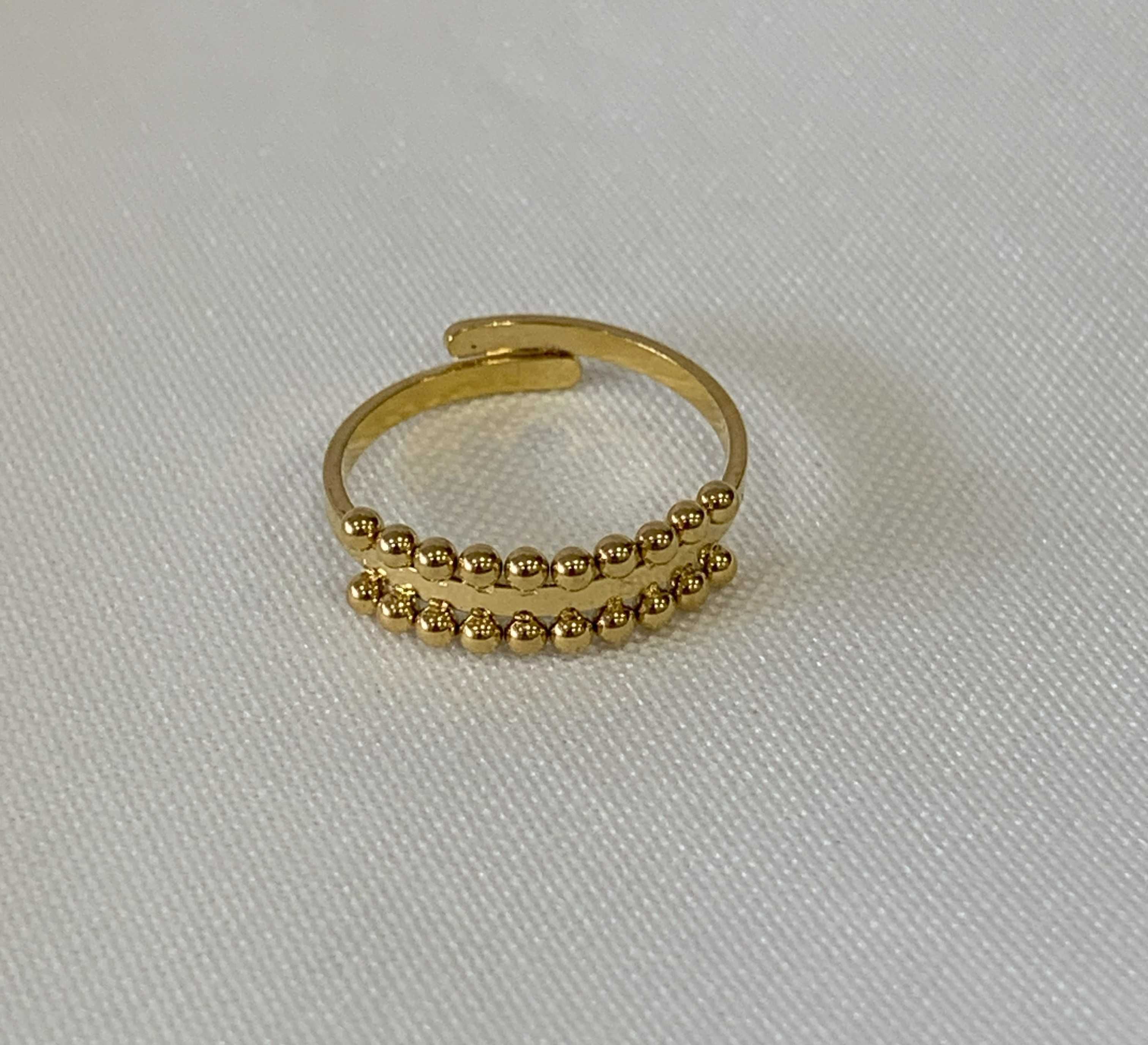 Anel Dourado Ajustável com Bolinhas – Aço Inoxidável