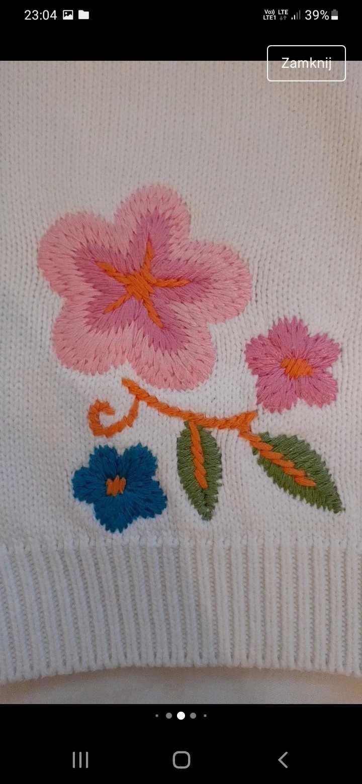Sweterek dla dziewczynki, wyszywany kwiatami, roz. 110- Twinkle