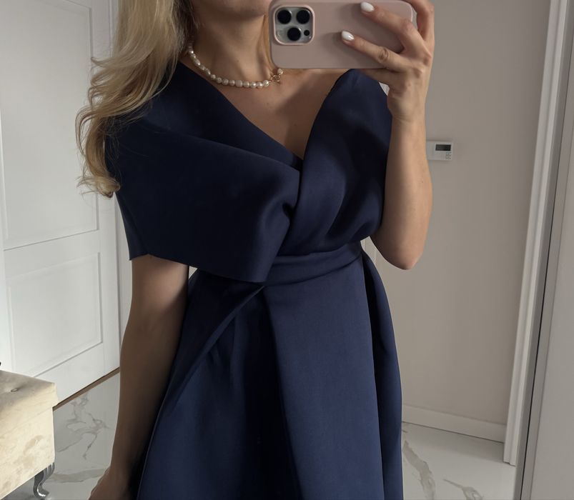 Granatowa sukienka midi 34 XS na studniówkę bal Andrzejki Asos