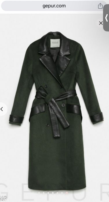 Пальто Gepur, хаки, оливка. С кожаными вставками
