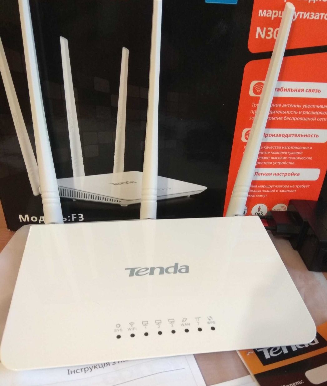 Роутер, маршрутизатор, бездротовий Tenda F3, WiFi4, N300, 100Мбіт/с/s