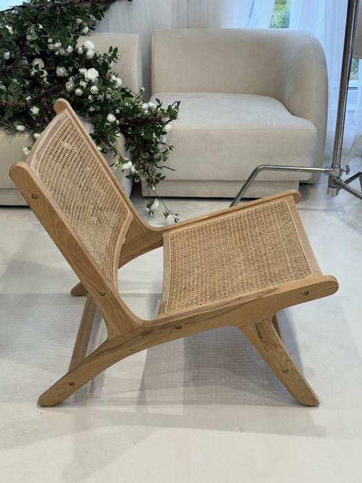 Fotel rattanowy duży drewniany