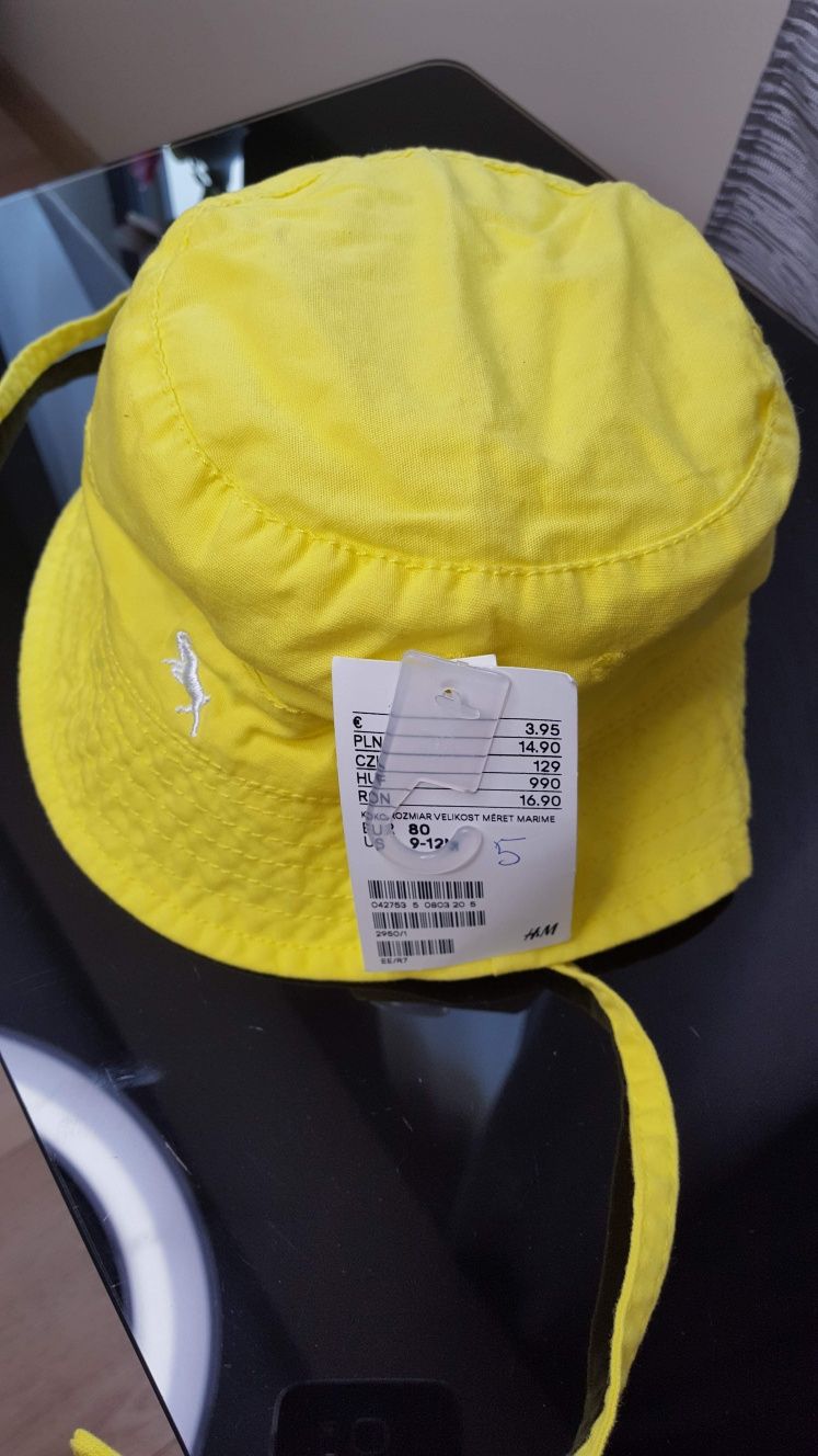 H&M żółty kapelusik z wiązaniem czapka 86 nowa 12-18 miesiące