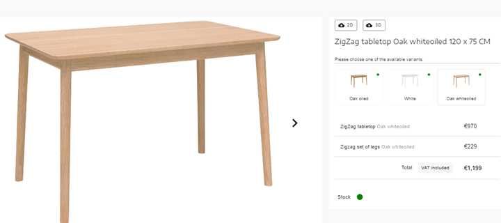 Mesa Hans K Sueco ZigZag NOVO Carvalho branco 120 x 75 x 75 CM