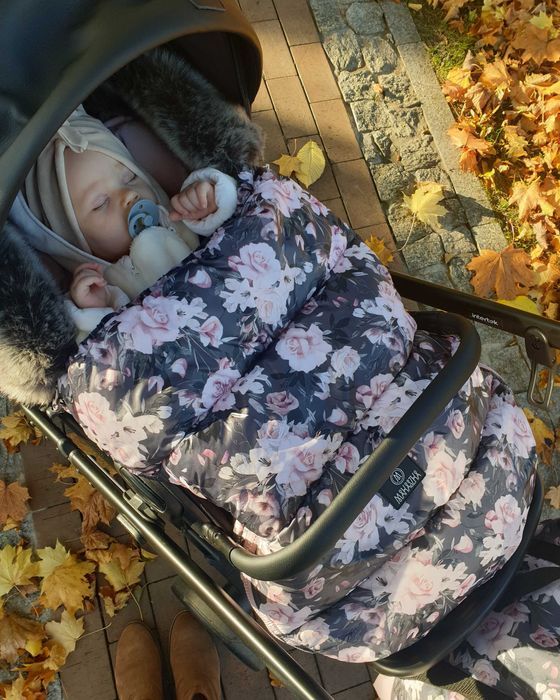Zimowy śpiworek do wózka premium Makaszka Night Flowers (0-18m)