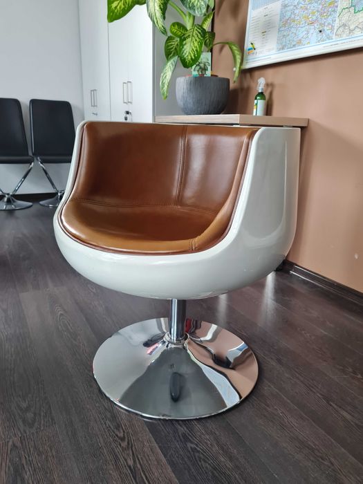 Fotele obrotowe skórzane retro- naturalna skóra, zestaw 5 sztuk