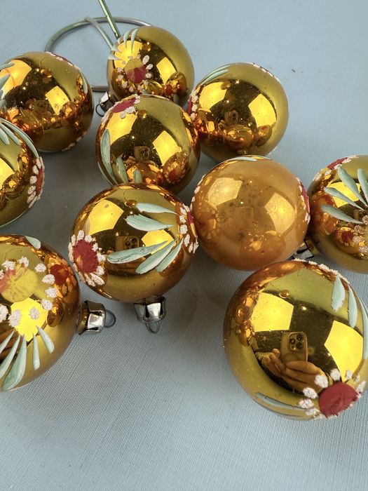 Bombki choinkowe złote szklane 12 szt  świąteczne prl