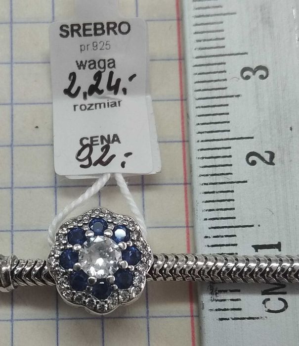 Charms niebieski kwiatek Srebro 925 NOWE