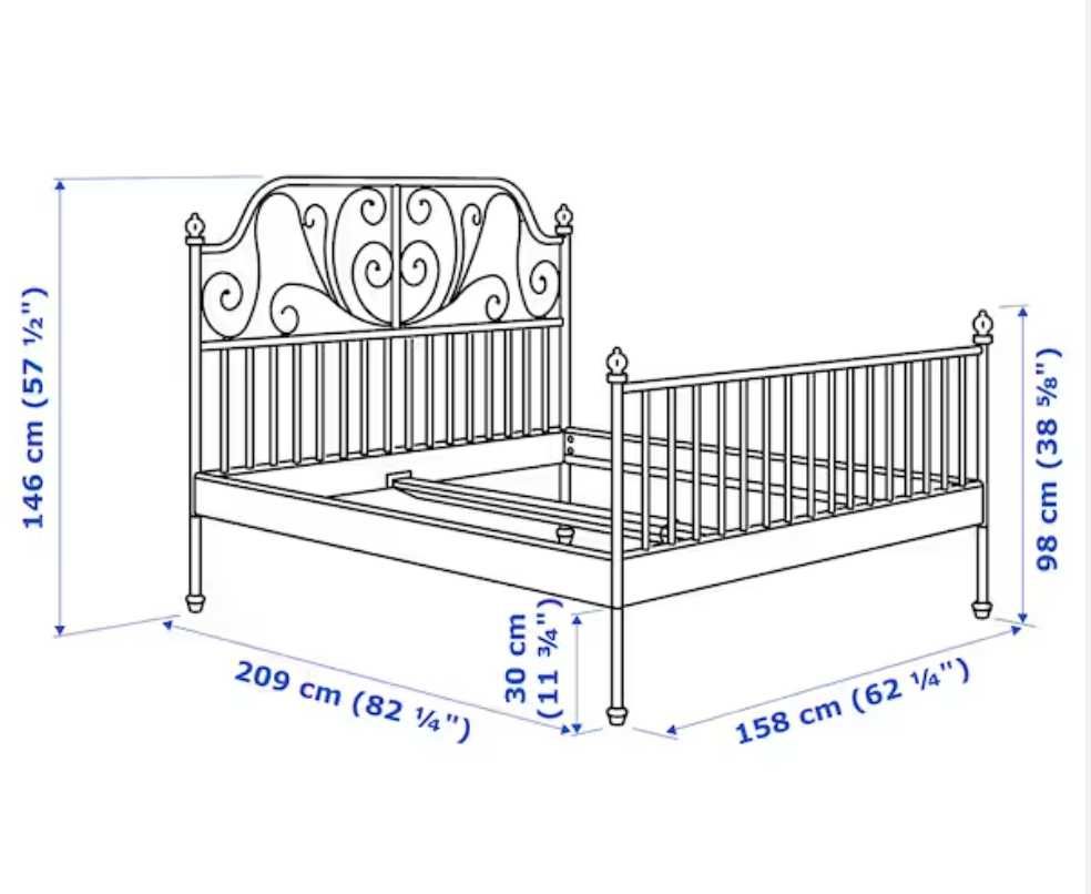 Cama de Casal Ikea Leirvik em ferro branco com estrado