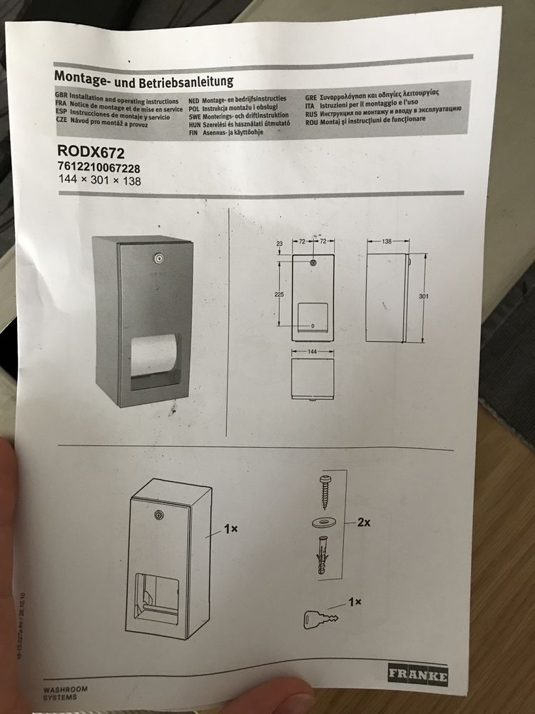 Podajnik na papier RODx672 FRANKE
