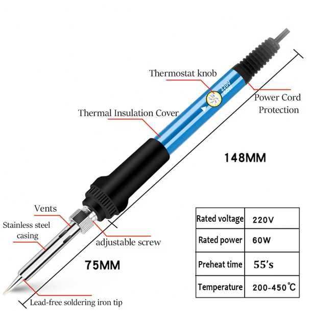 Lutownica - regulowana temperatura - zasilanie 230V - kolbowa - 9szt