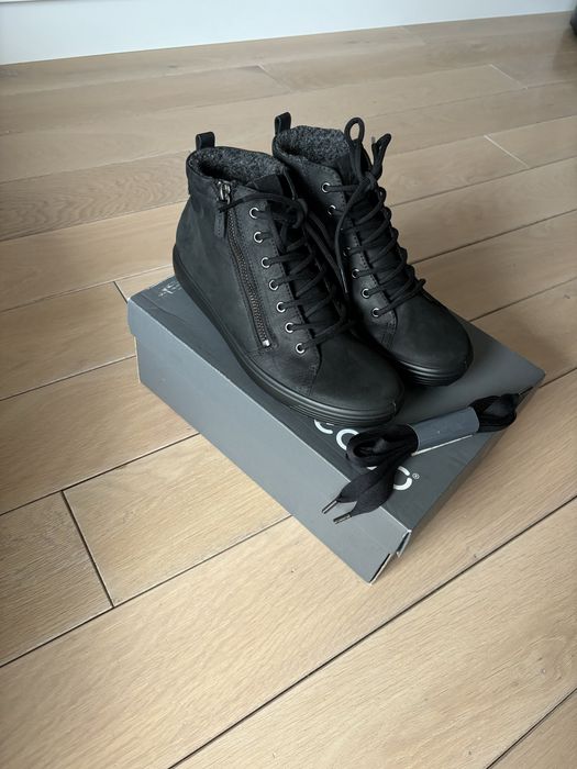 Ocieplane, b. wygodne, skórzane buty Ecco, membrana Gore-Tex, nowe