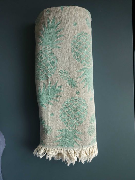 Wielofunkcyjny bawełniany ręcznik Pestemal 100x180 w ananasy zielony