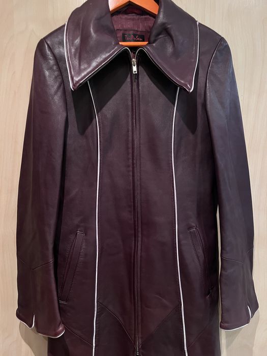 Продам довгий плащ зі шкіри. Колір Бордо. Розмір Л.