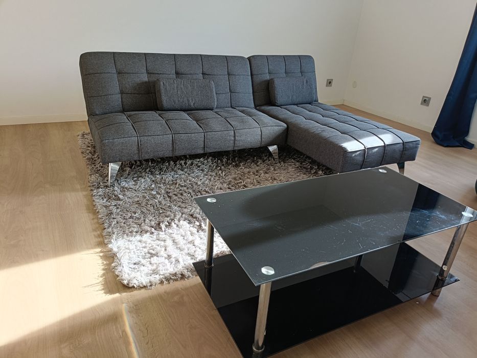 Sofá com carpete e mesa de centro 120€