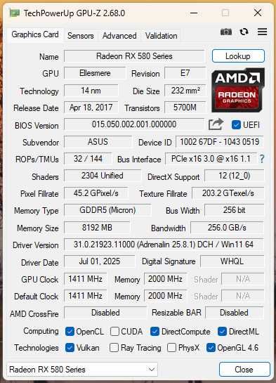 ASUS ROG STRIX RX 580 8GB (T8G/OC)