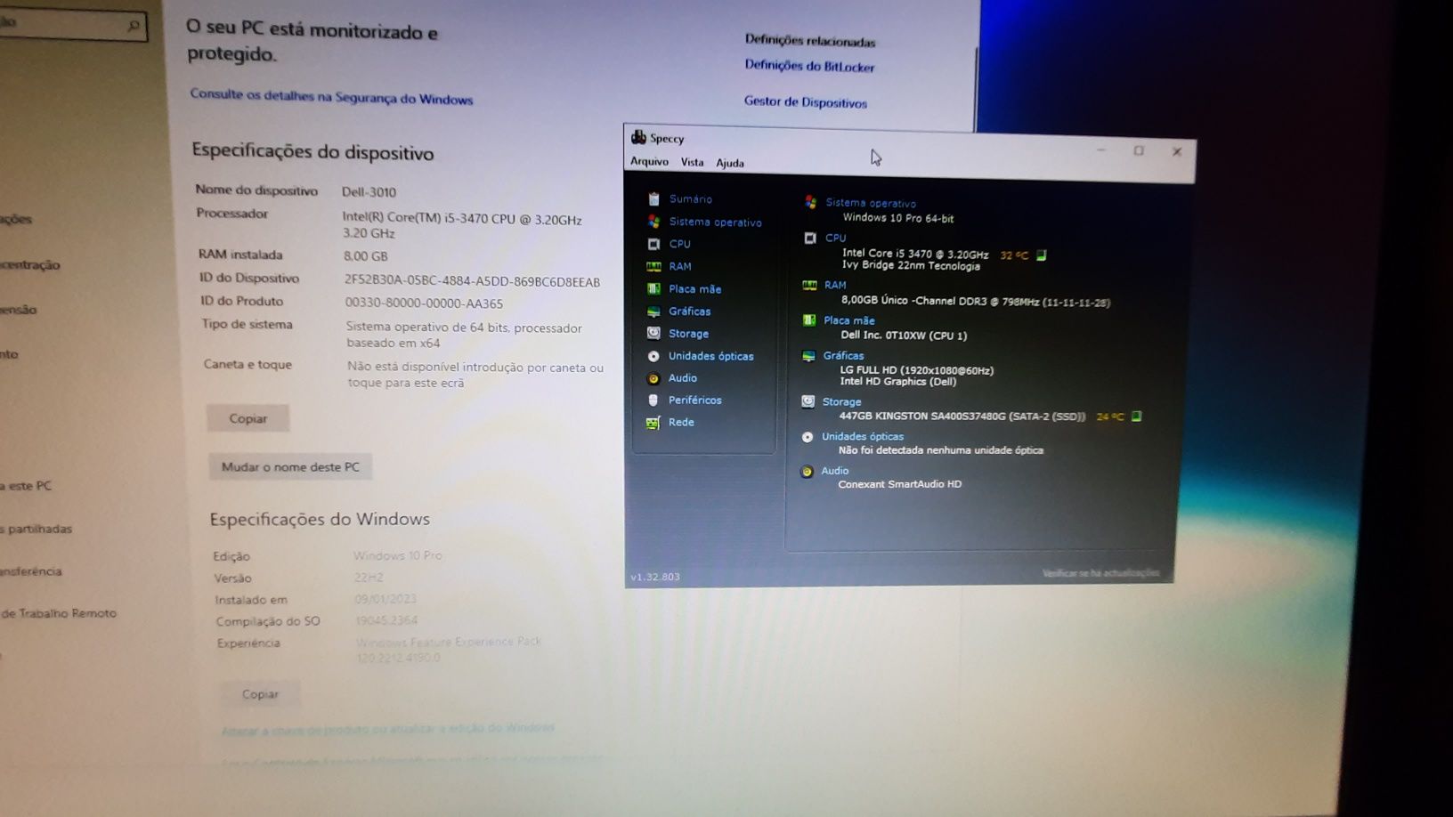 Pç DELL-3010SFF 3ªG|i5-3.2Ghz|16G|SSD240G+HDD320G|Wifi+BT|VGA/DP|W10