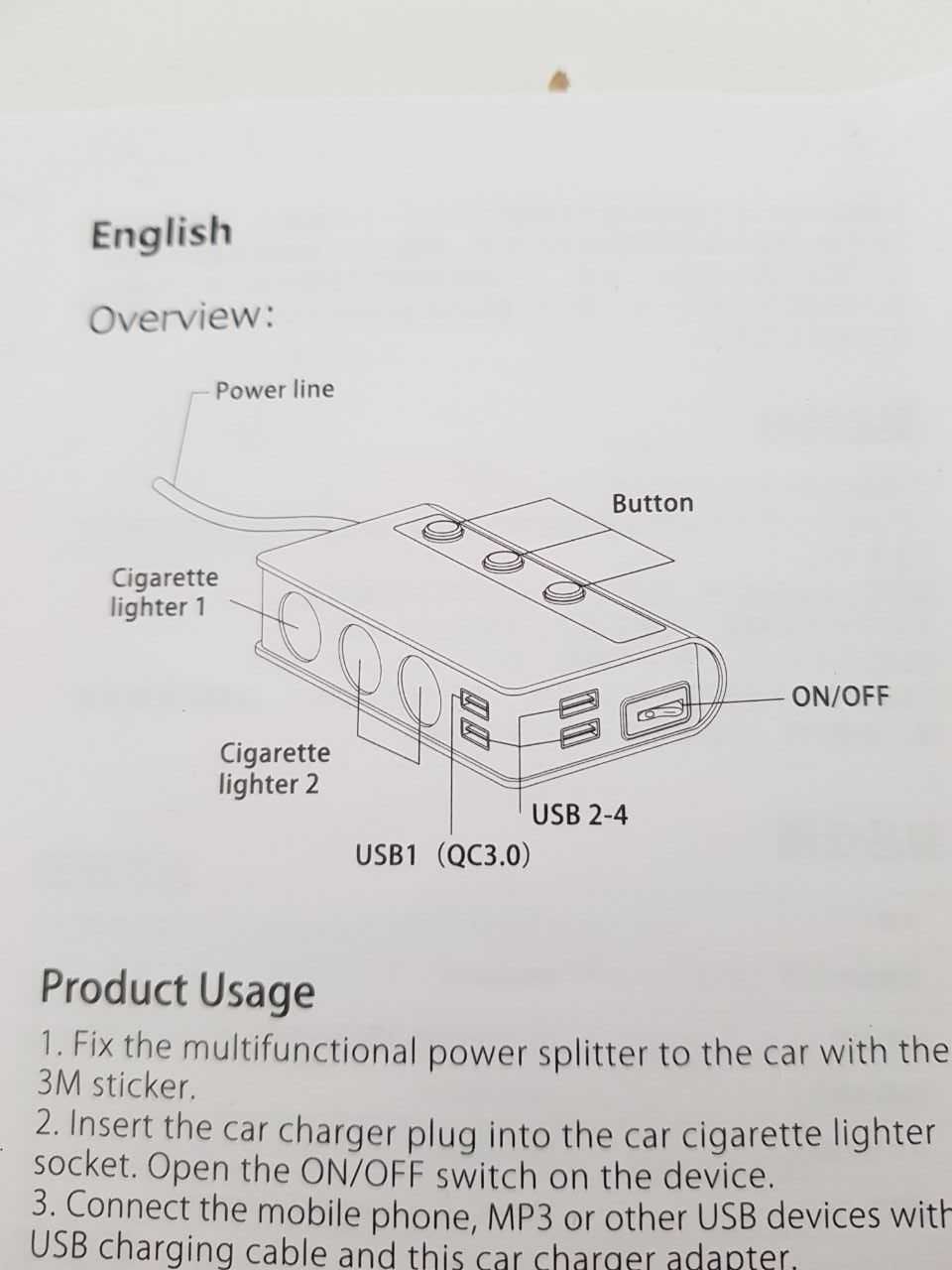 OOWOLF Car Cigarette Lighter Splitter