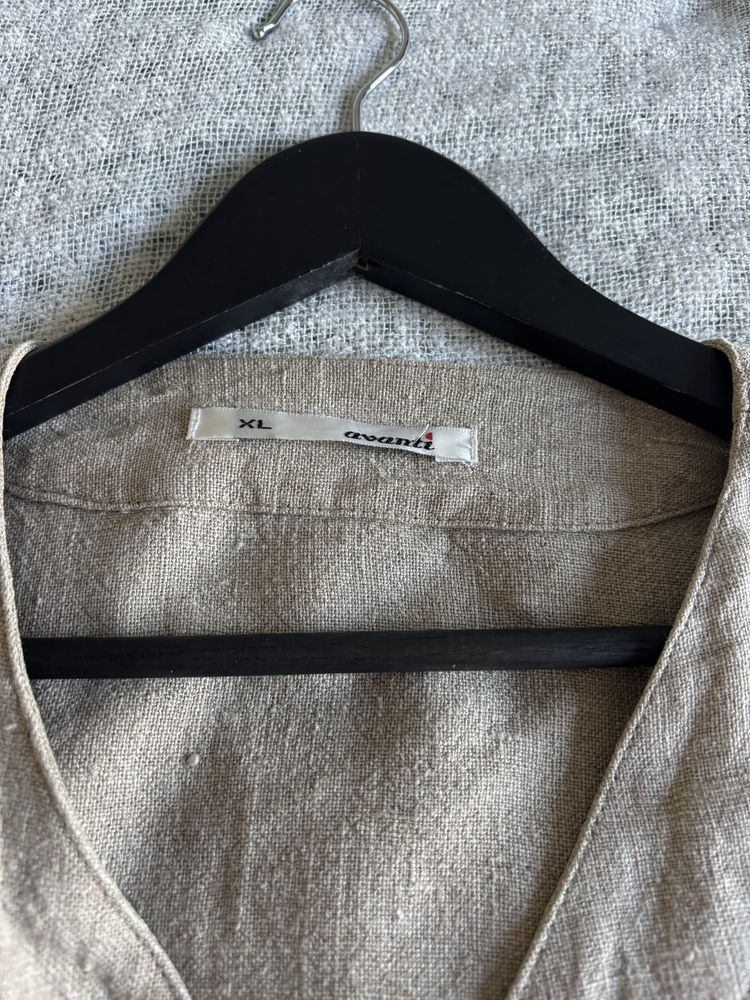 Kremowa lniana kamizelka w stylu vintage stan bdb