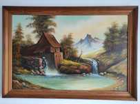 Obraz olejny Młyn wodny 99x69 (87x57) cm sygnowany