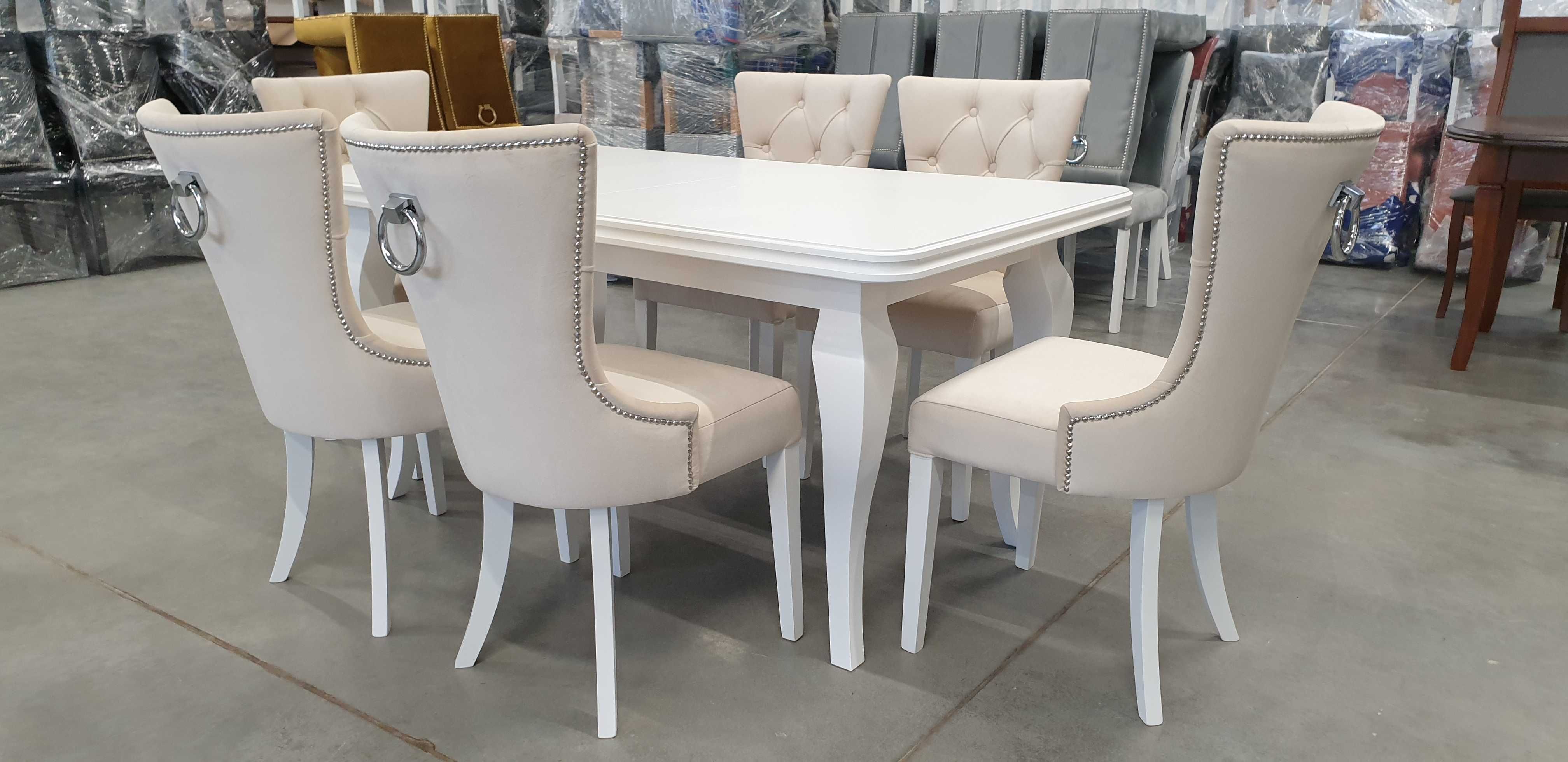 Zestaw glamour -stół+6 krzeseł pikowane wygodne Producent nowy