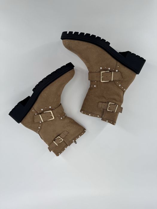 Botki kozaki na jesień zimę brązowe bezowe ze złota klamra 37 nowe