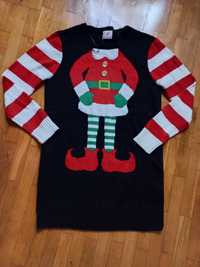 Długi czarny sweterek z Elfem. Rozmiar XL