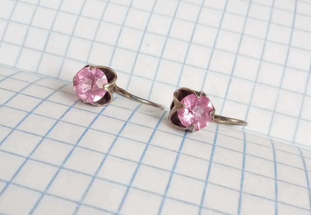 Сережки серьги Срібло 875 зірочка З розовими камнями. СССР