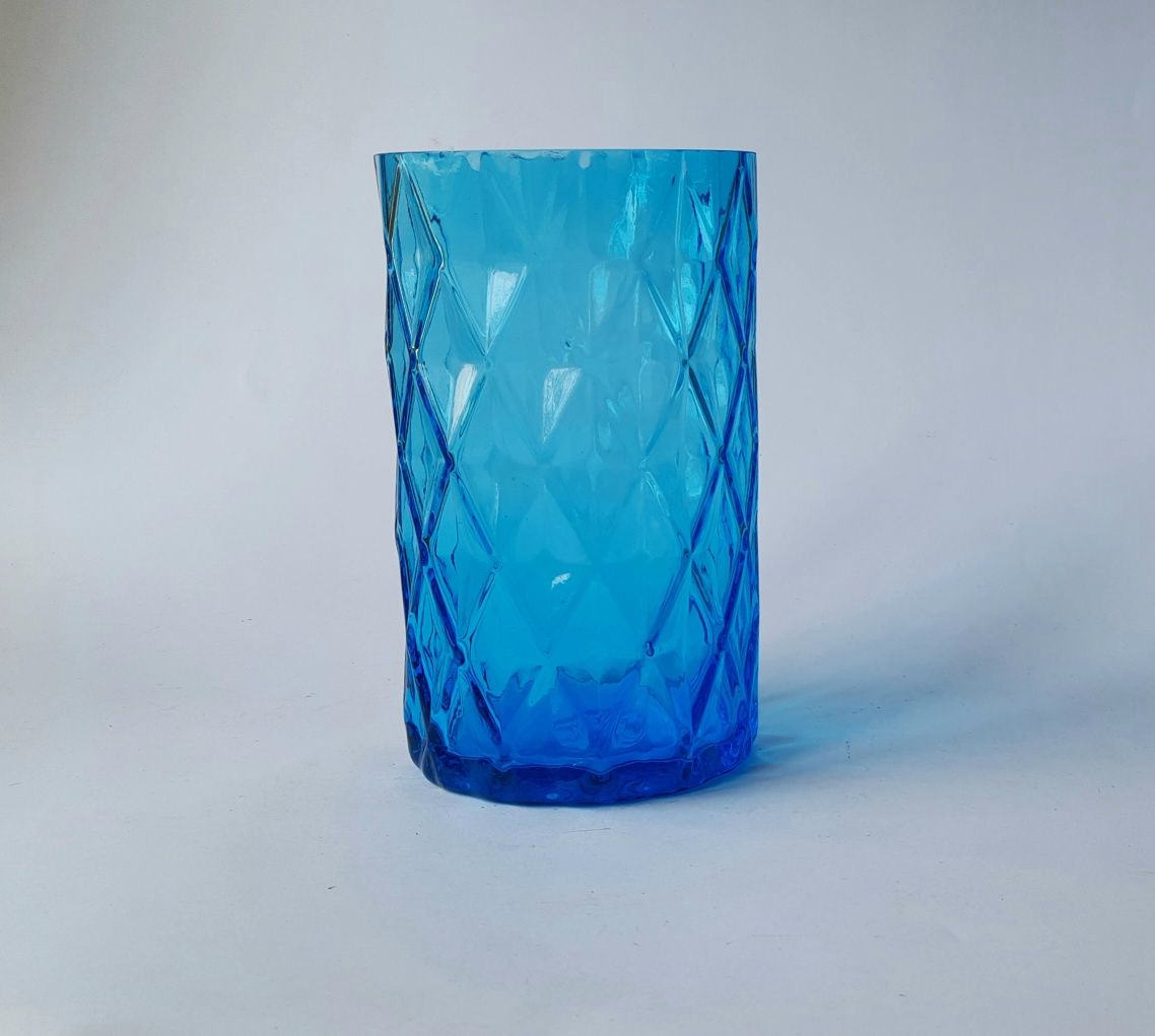 Zabytkowy wazon - turkusowe prasowane szkło optyczne  - Vintage