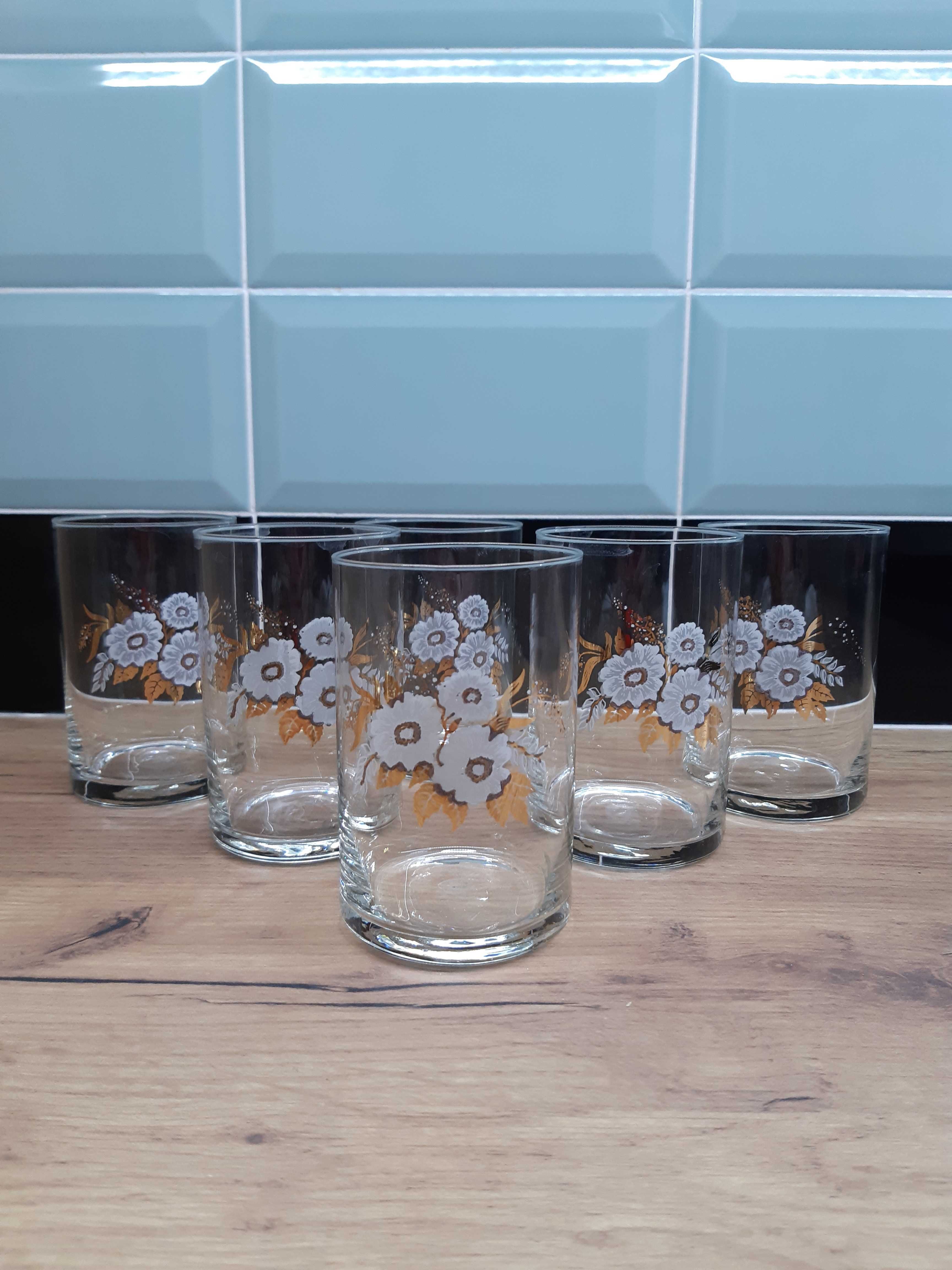 Szklanki z kwiatowo złotym zdobieniem 250 ml zestaw szklanka