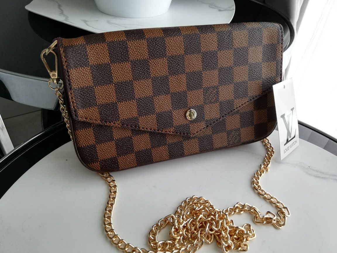 Torebka damier Krata brąz Felice kopertówka Louis Vuitton monogram