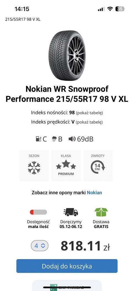 Nokian WR Snowproof P 215/55/17 98V XL