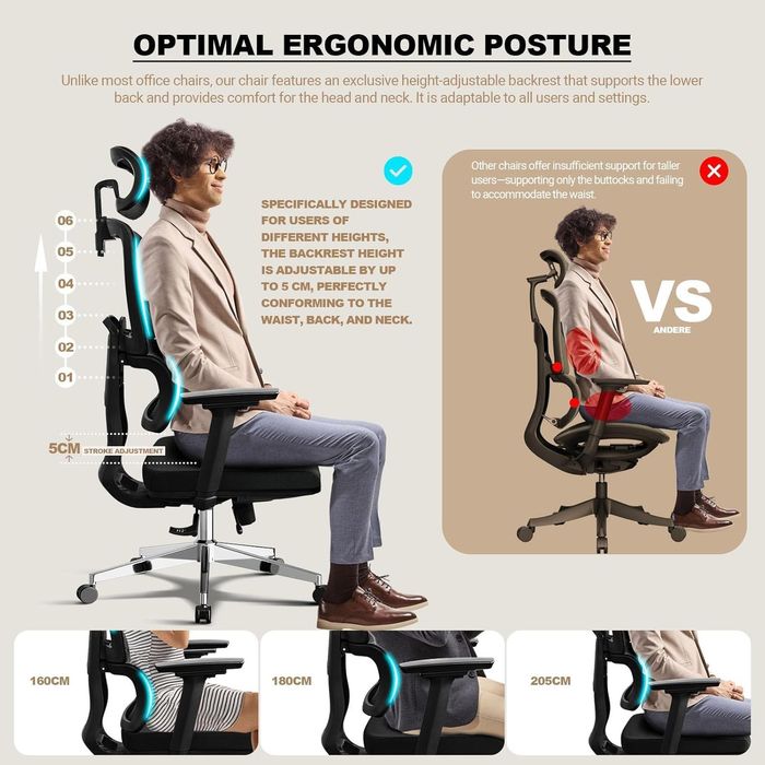 MELOKEA Ergonomiczne krzesło 200kg, 4D Regulowane podłokietniki, XXL K