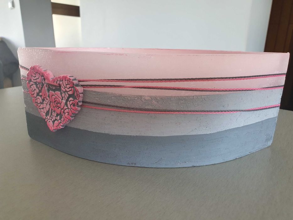 Podłużny świecznik na 2 tealighty różowo-wrzosowy stan bdb 26,5 cm
