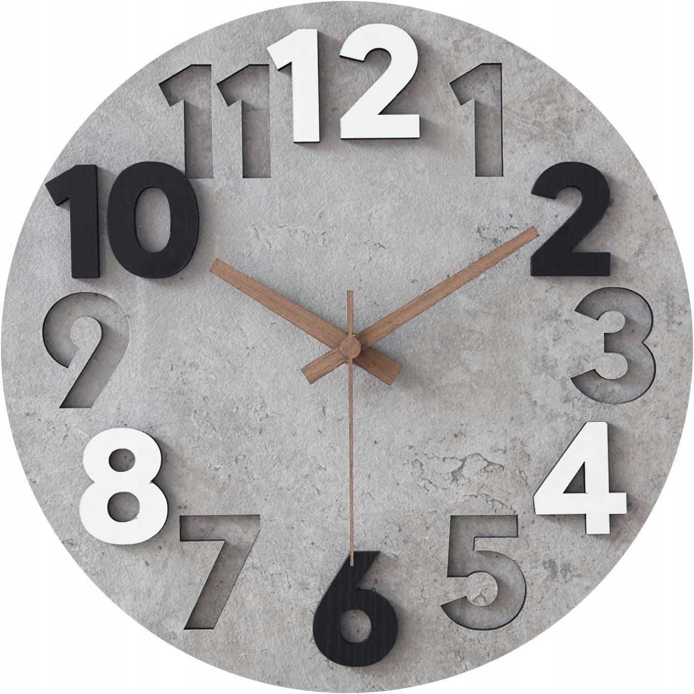 Zegar ścienny 30 cm, nietykający, nowoczesny, drewniany, 3D