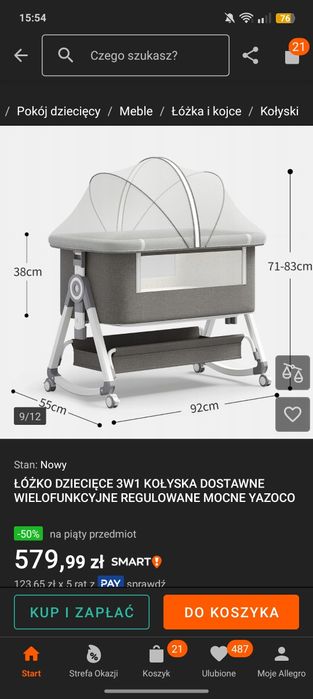 Nowe różowe łóżeczko bujak kołyska turystyczne dostawka na kółkach