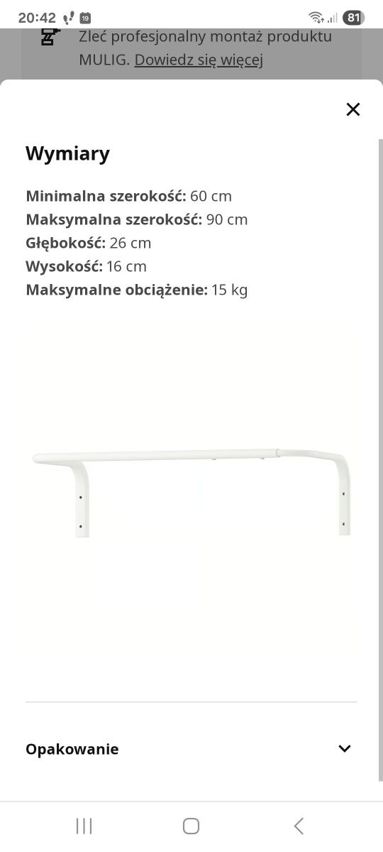 Ikea drążek Mulig