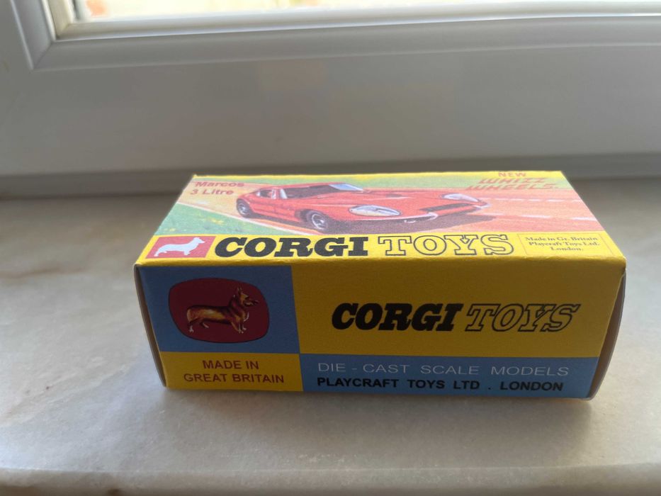Caixa reprodução Corgi Toys Wizzwheels 377 Marcos 3 Litre , esc. 1:43