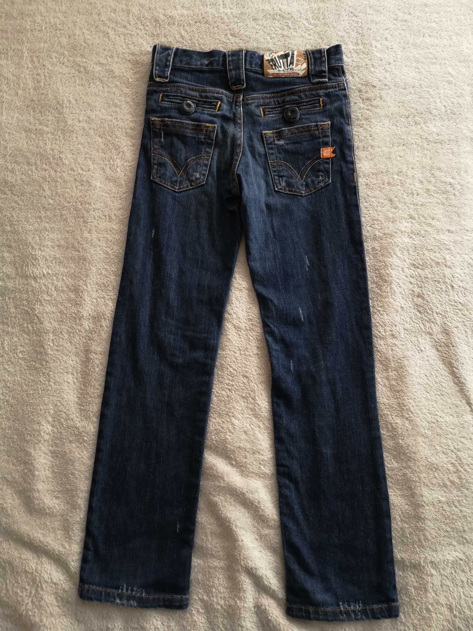Przecierane spodnie jeansowe jeansy Domino Frutta 146 - 152 jak nowe