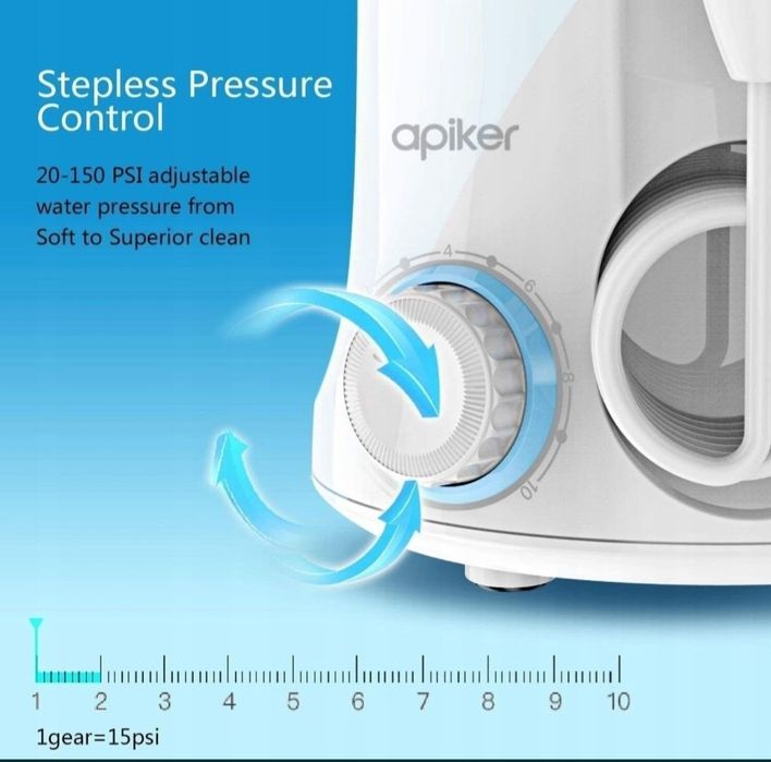 Apiker irygator do czyszczenia zębów z 8 wielofunkcyjnymi końcówkami