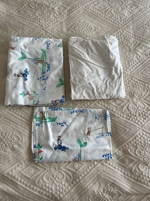 Capa de edredão+fronha+lençol de baixo para berço Ikea