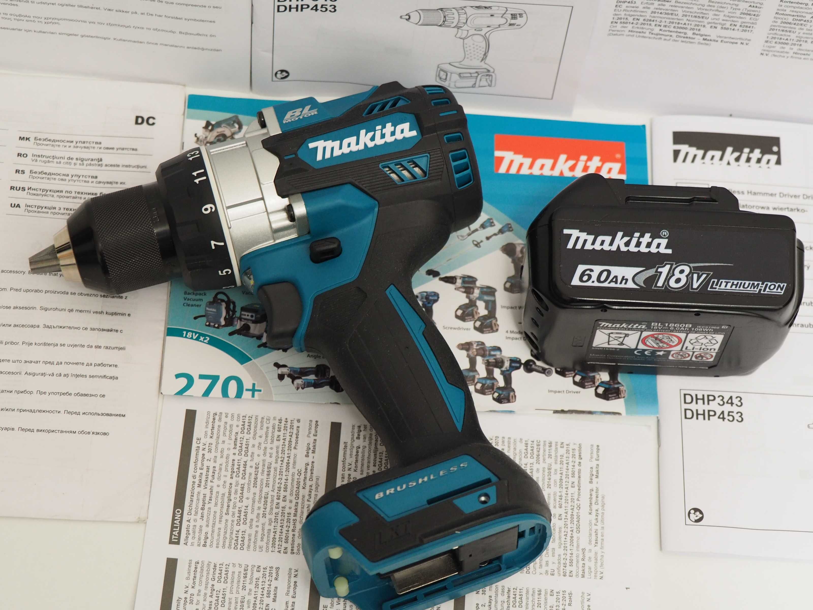 MAKITA DDF 486 wkrętarka bezszczotkowa 130Nm+ aku 18v 6Ah