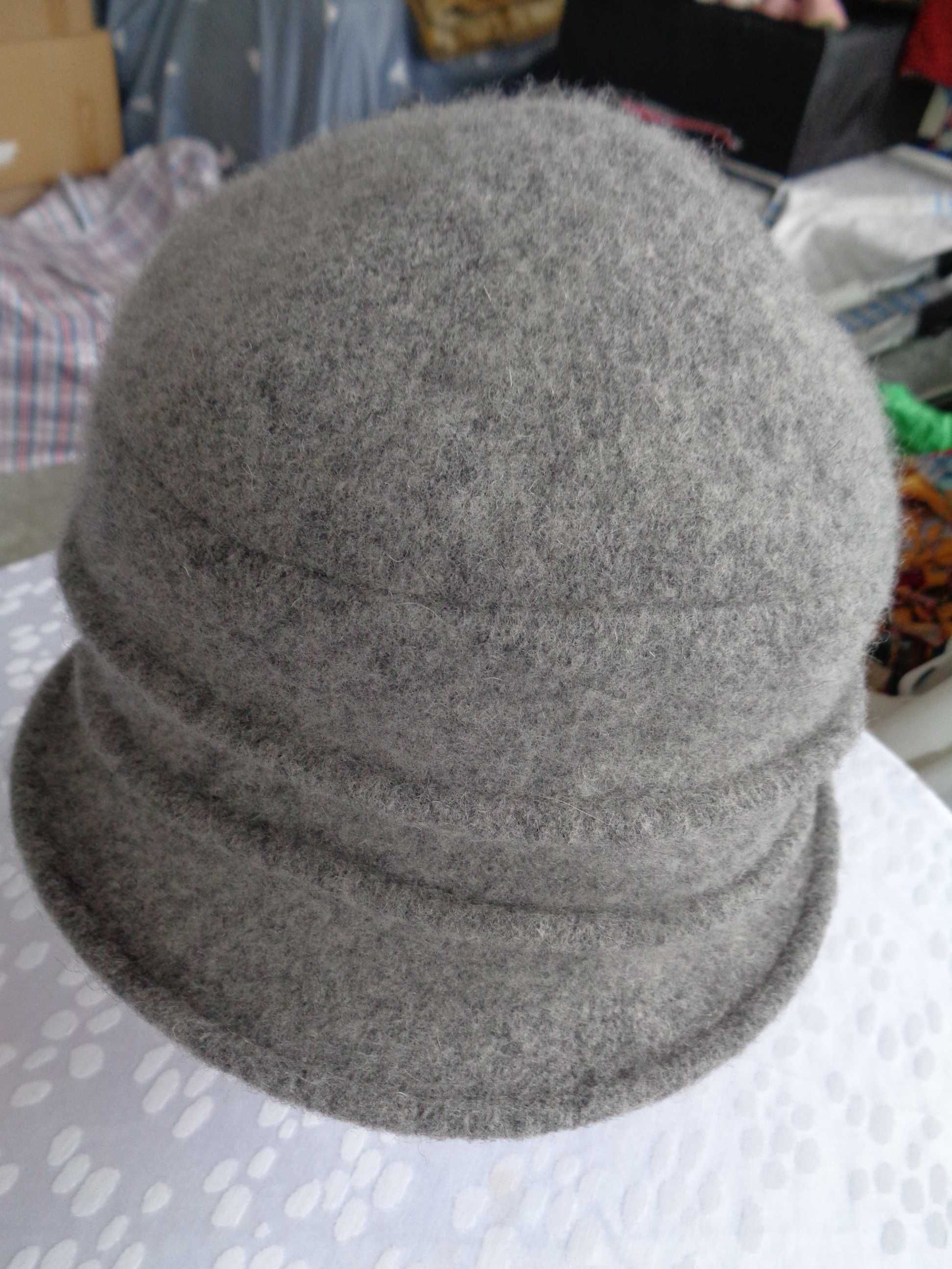 Szary kapelusz damski 100% wełna obwód głowy 56-60 cm