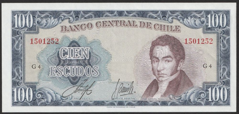 Chile 100 escudos 1960 - stan bankowy UNC