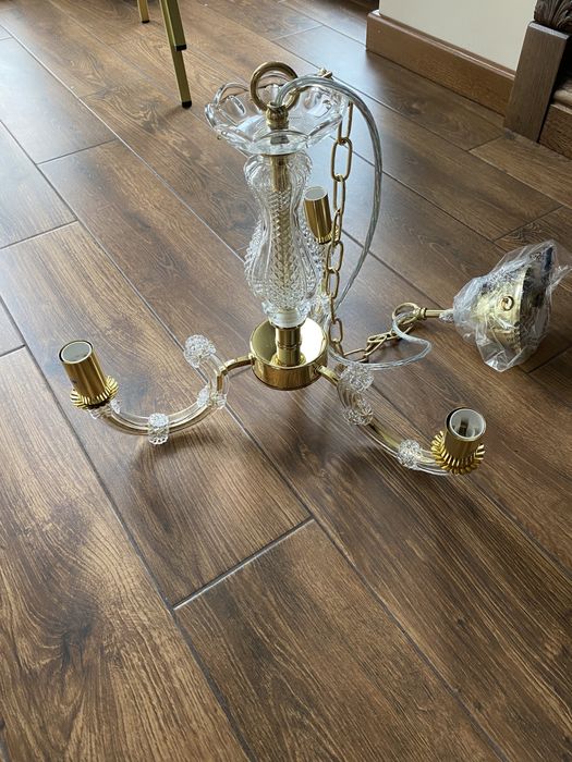 Złoty kryształowy żyrandol lampa wisząca 3 żarówki kinkiet Maria Teres