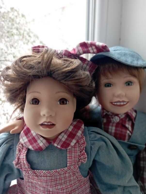 Фарфоровая кукла лялька братик і сестричка пара зубки 1985р 60см ГДР
